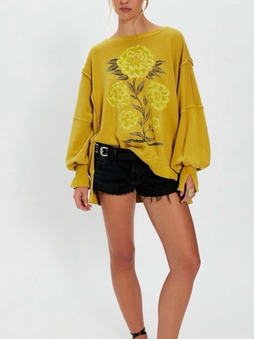 Free People We The Free Graphic Camden Pullover. NWT. Lemon party combo - Picture 2 of 8